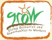 'Grow' sticker on bananas that are part of the GROW program, began by Organics Unlimited