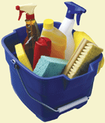 Bucket of cleaning supplies