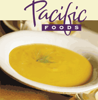 Pacific Foods logo and bowl of soup