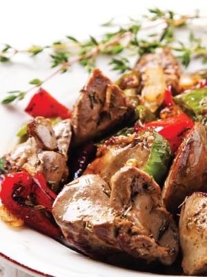 chicken livers with peppers and thyme