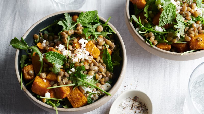 Spicy Squash Salad with Lentils and Goat Cheese