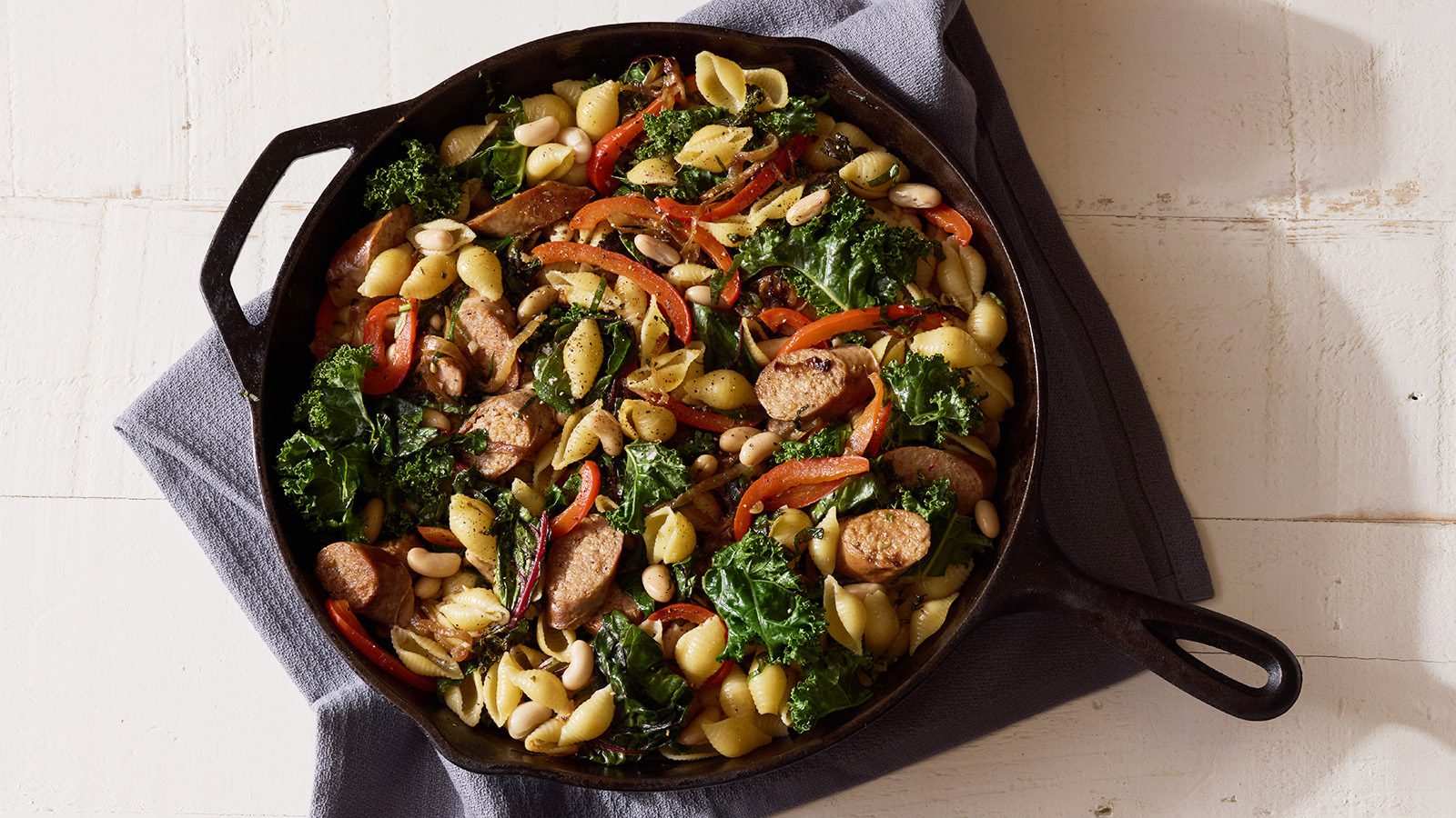 Cast Iron Skillet Greens, Pasta and Sausage Sauté