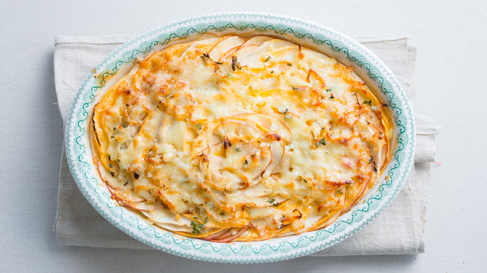 apple gruyere root veggie gratin