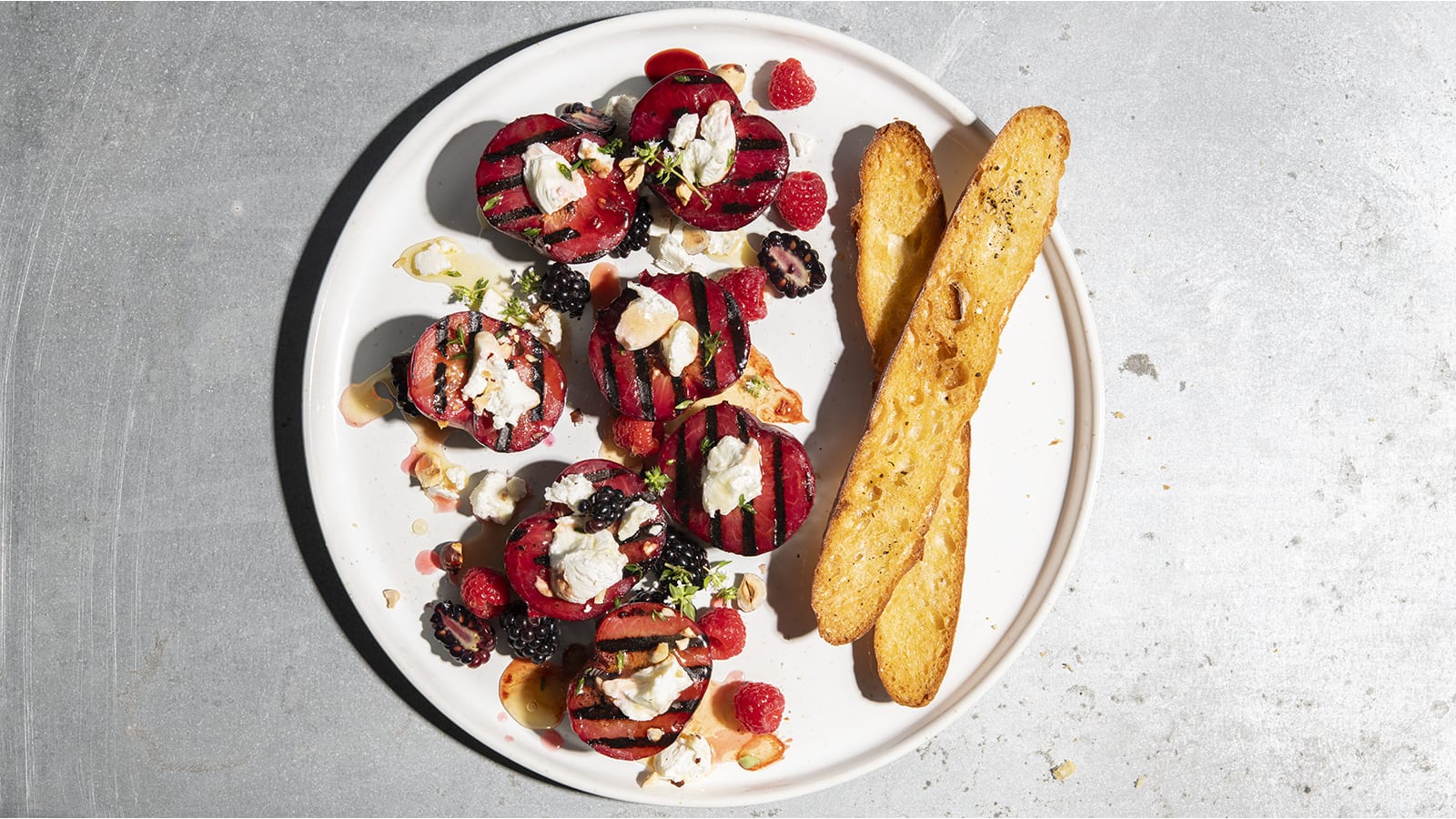 grilled pluots and cheese