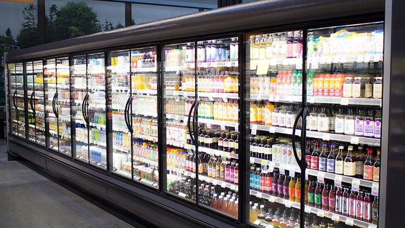 Refrigerated beverage aisle at the Bothell PCC.