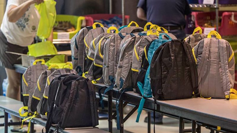 Packs being prepared by the Still Waters for Families in Transition (Still Waters).