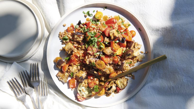 Grilled Eggplant with Farro
