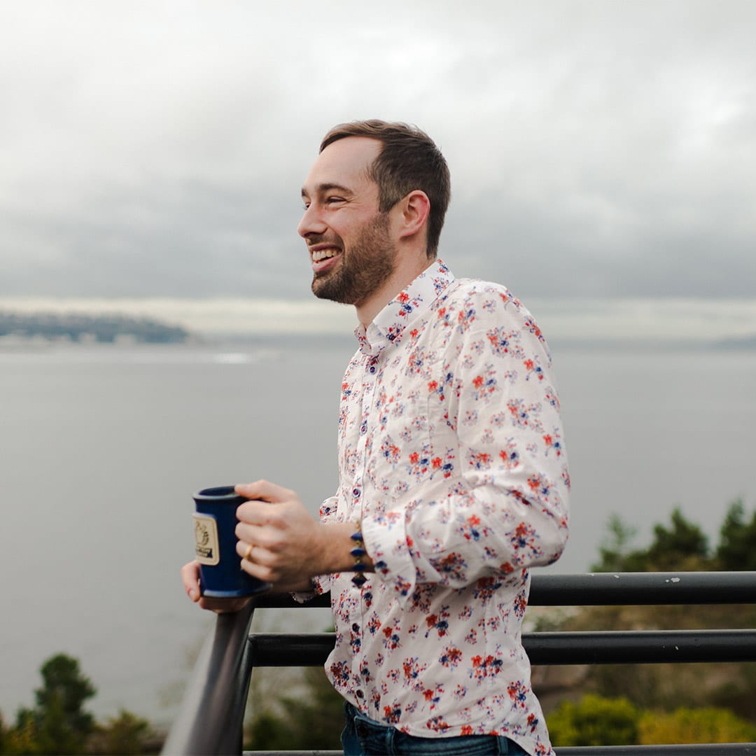 Steven having coffee on the patio