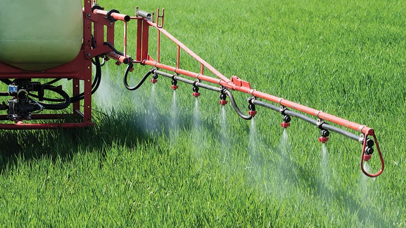 Spraying pesticides on the field