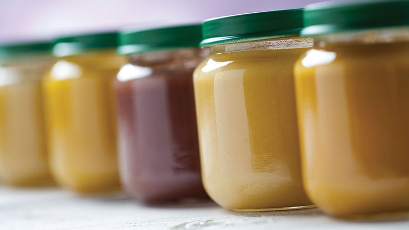 Baby food jars lined up