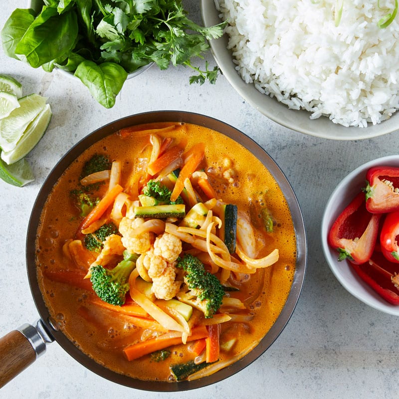 Red Curry Vegetables with Coconut Milk over Jasmine Rice