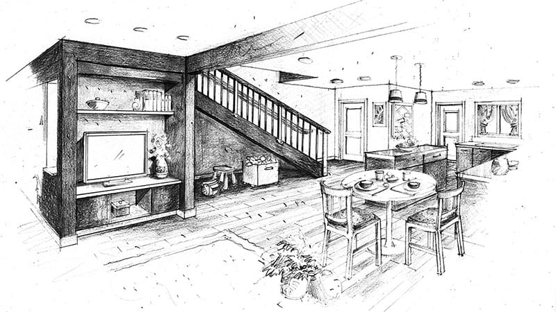 Architectural sketch of Toppenish farmworker housing