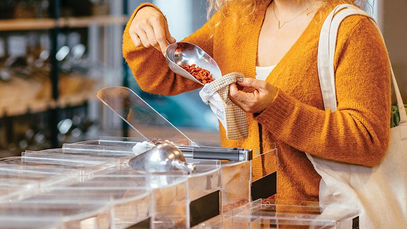 woman in bulk section