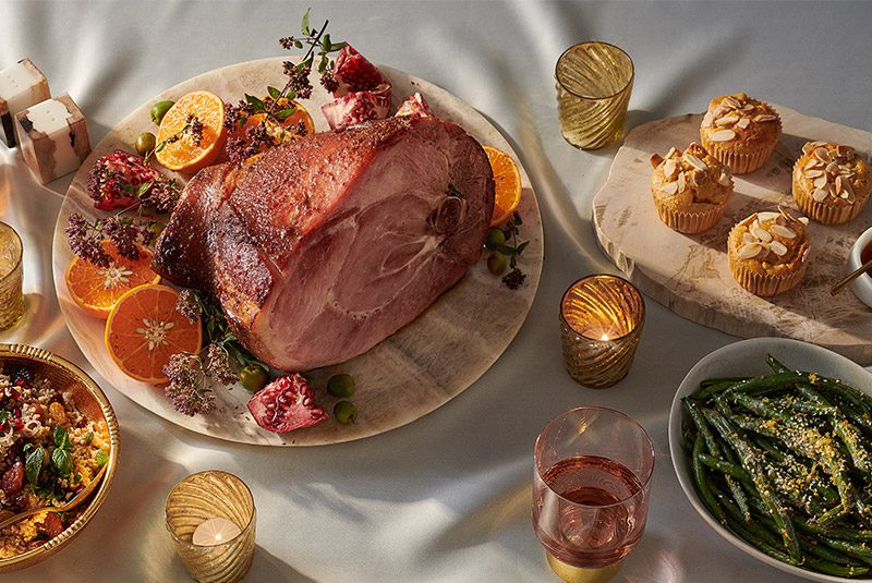 Holiday table with ham