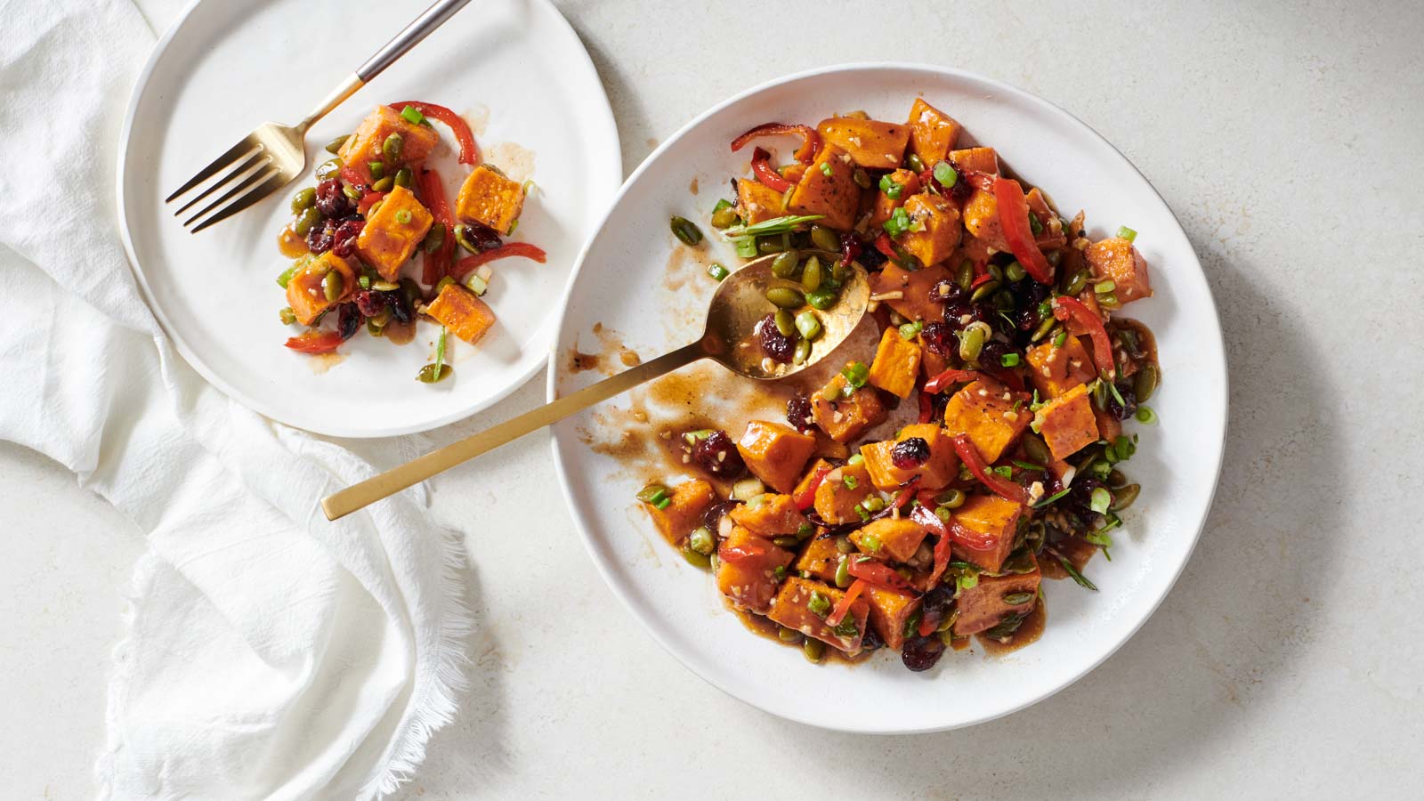 Roasted Sweet Potato Salad with Mango Chutney Dressing