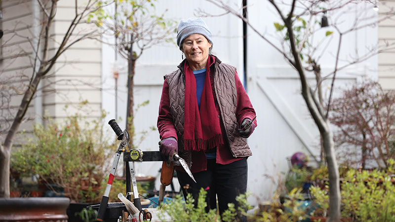Anne Biklé in her garden