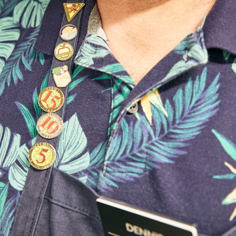 Pins on Dennis' apron