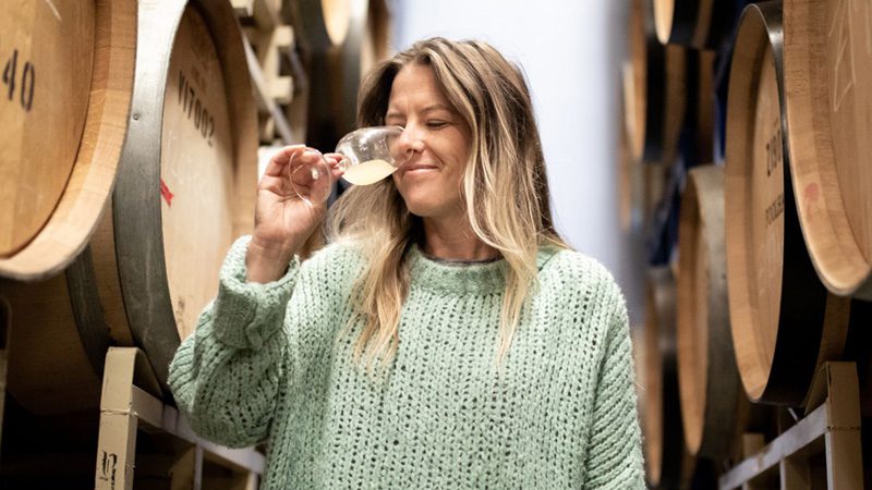 Ashley from Vital Wines tasting their wine.