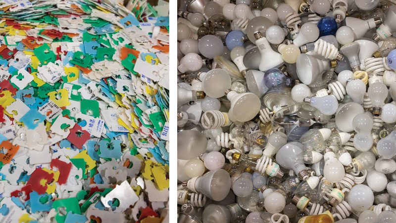 Ridwell recyclables bread tags and light bulbs