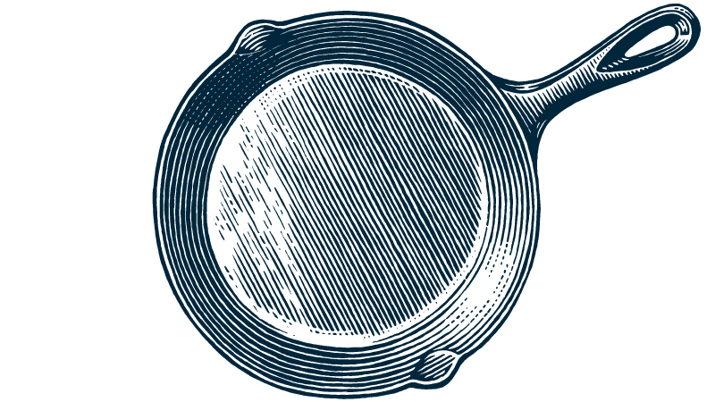 An illustration of a cast iron skillet