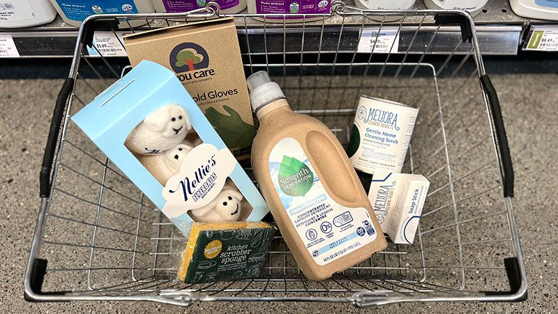 cleaning products on a PCC shelf