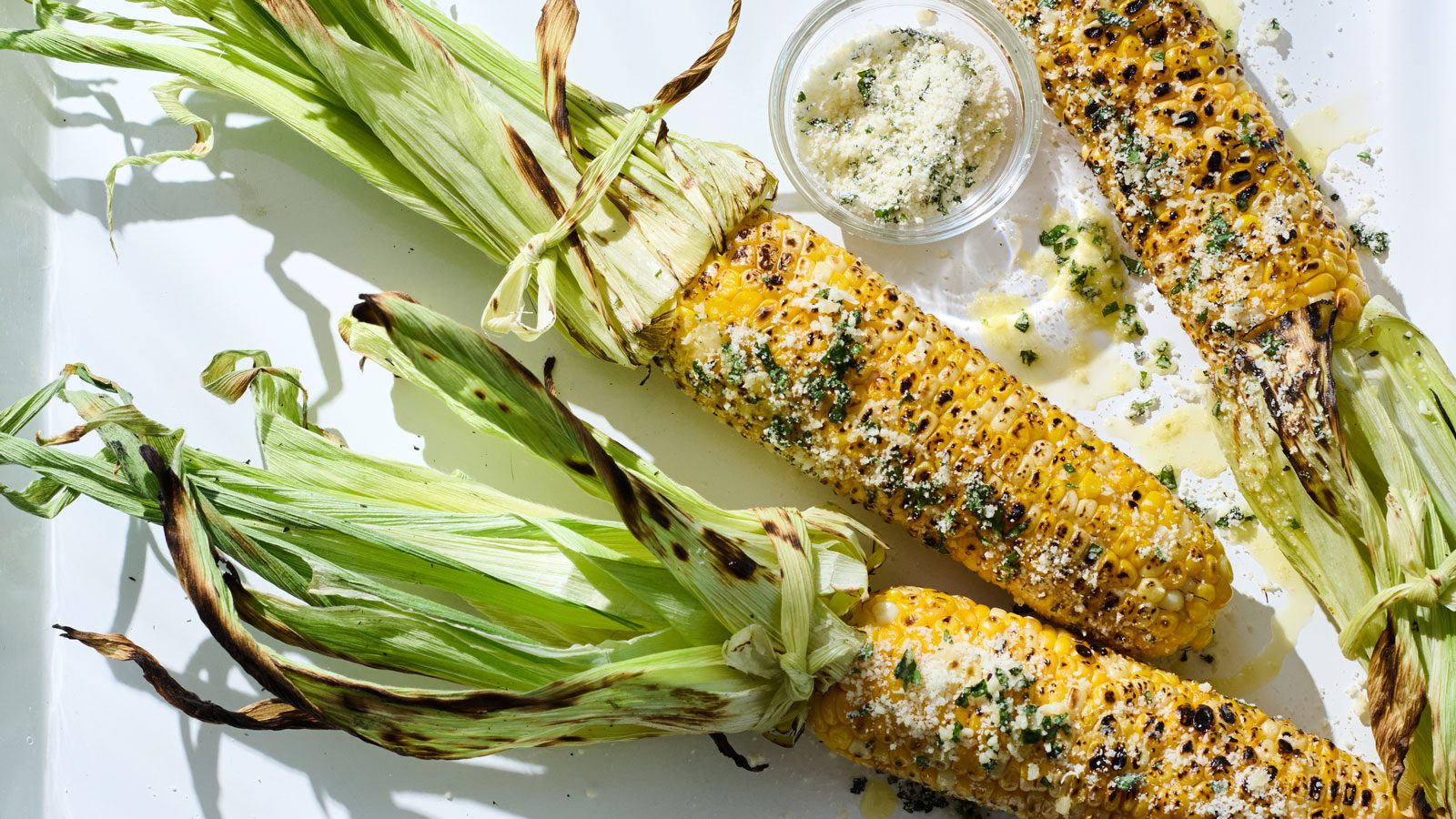 Grilled Corn with Parmesan and Basil