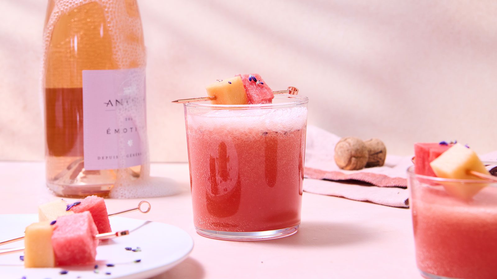 Sparkling Rosé Melon Cooler with Lavender