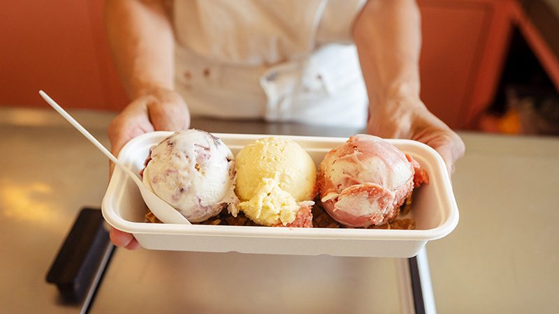 Three scoops of Frankie & Joe's plant-based ice cream
