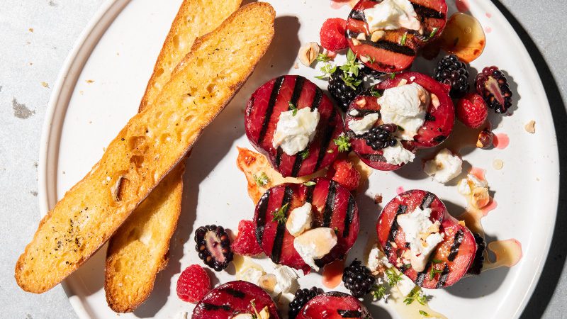 Grilled pluots and bianca cheese
