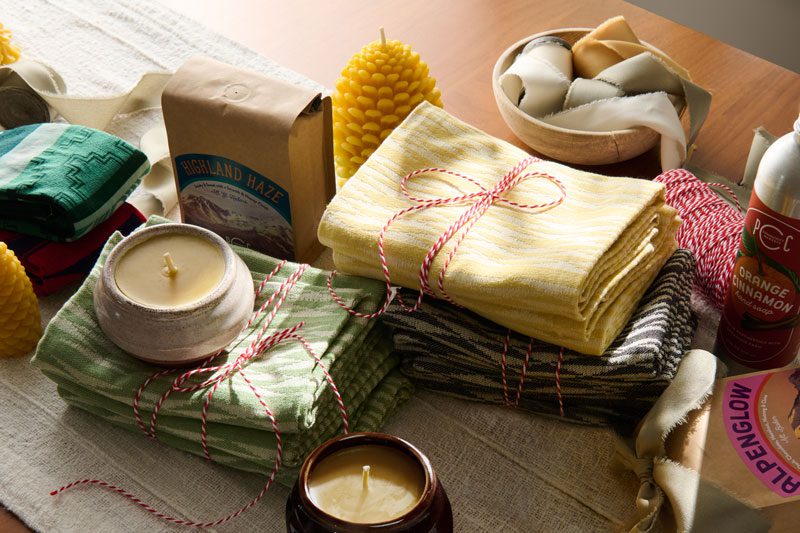 candles and accessories, seasonal soaps and beverages