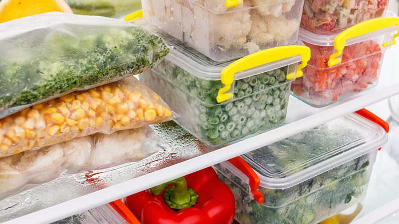 A freezer filled with properly sealed and frozen produce