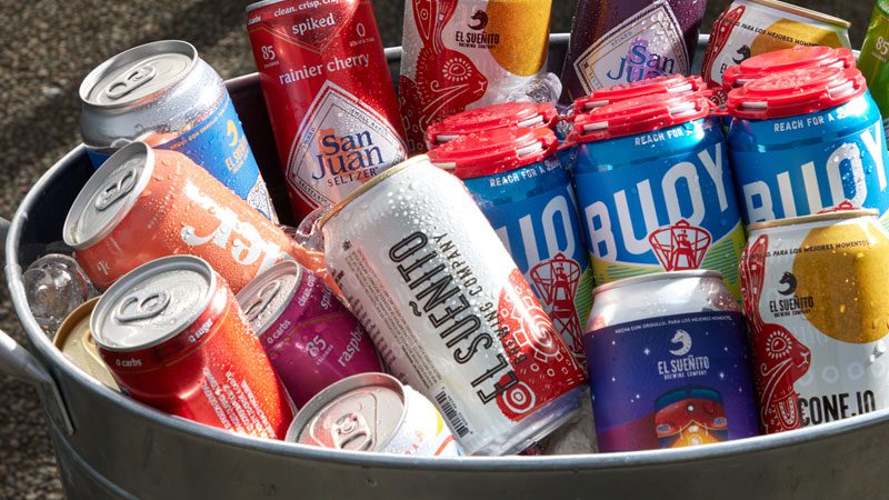 Beer, Seltzer, & Cider cans in a cooler