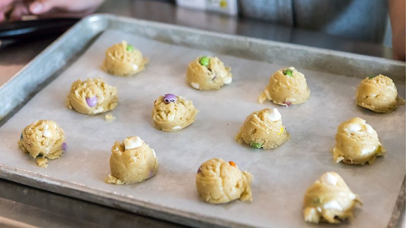 Cookie dough on a baking sheet